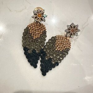 Rhinestone Teardrop Statement Earrings - Black, Champagne, Olive